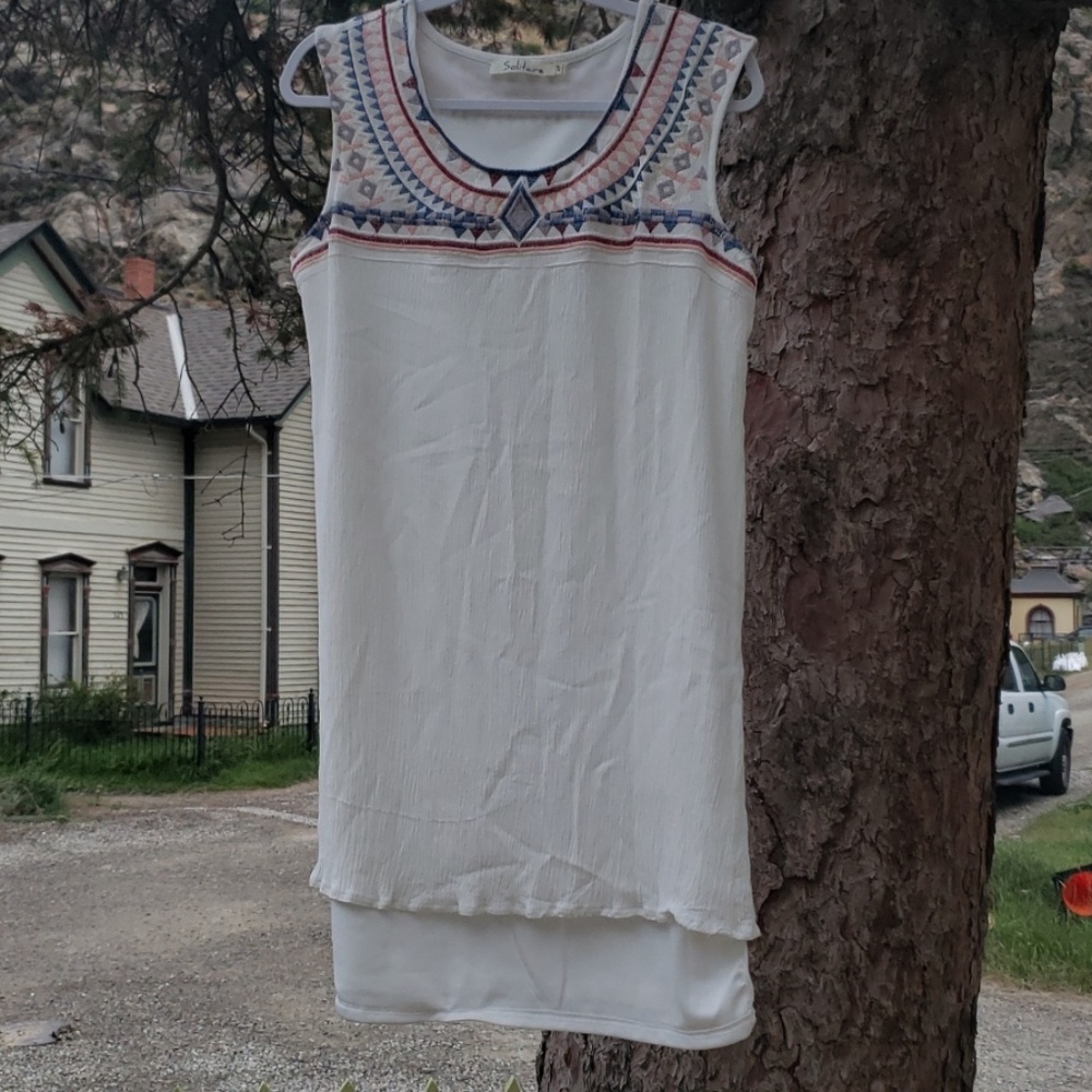 White Mini Dress with embroidery